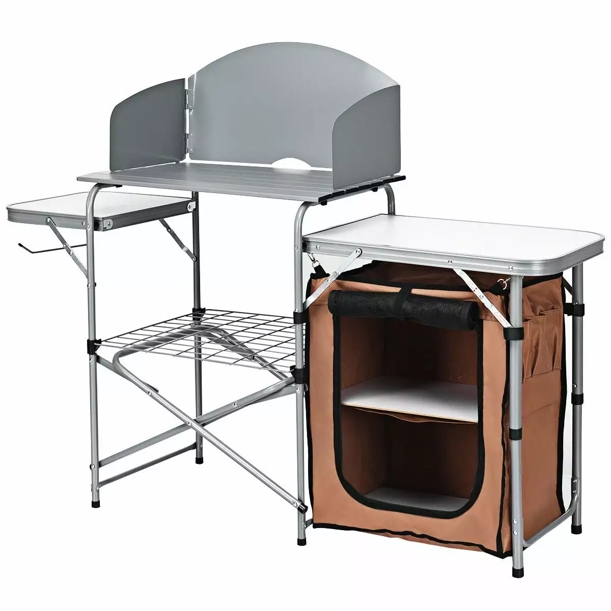 Gymax Outdoor Kitchen Foldable Grilling Stand Portable Camping Grill Table BBQ Table