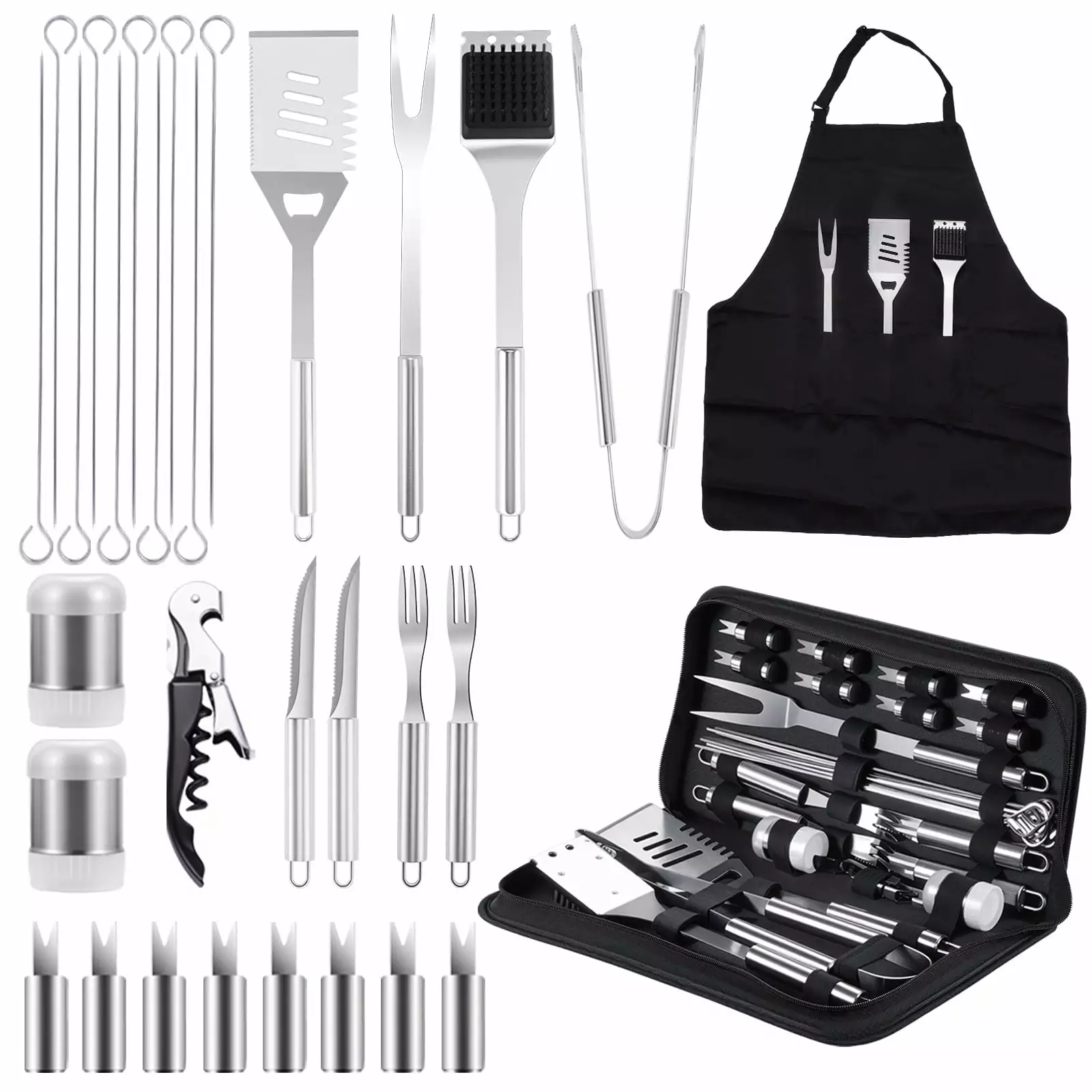 SUNOYAR 29 PCS Grill Accessories Set Stainless Steel BBQ Tools Spatula Fork Tongs Portable Bag