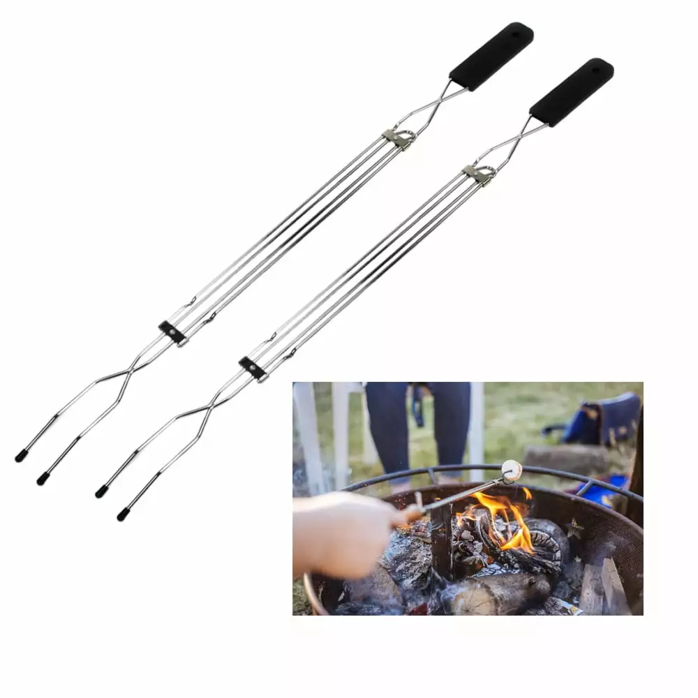 2Pc Extendable Long Fork Marshmallow BBQ Hot Dog Campfire Cutlery Telescopic 31 Inch Outdoor Cooking