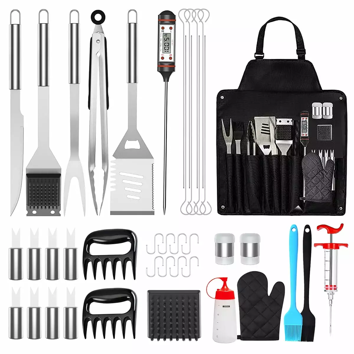 41Pcs BBQ Grill Tool Set Storage Bag Extra Thick Stainless Steel Spatula Fork Tongs