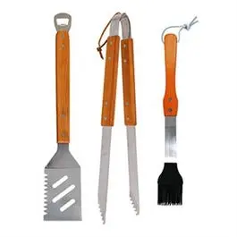 BBQ Tool Set 3-Piece Wood Stainless Steel Grilling Accessories Grill Zone