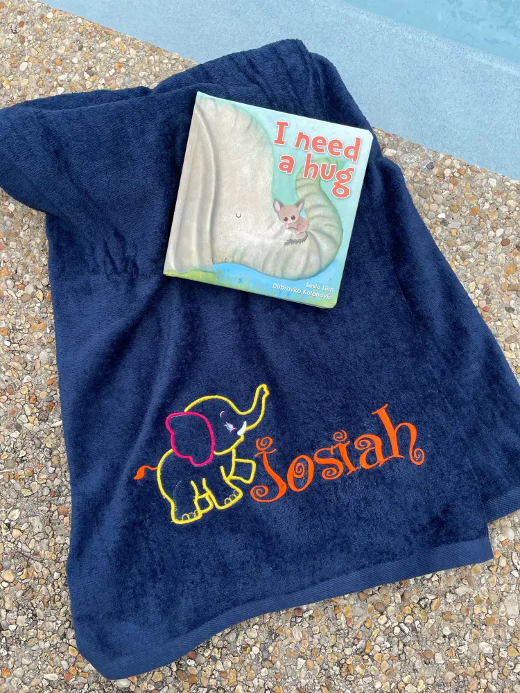 MONOGRAM BEACH TOWEL ELEPHANT & NAME - Extra Absorbent