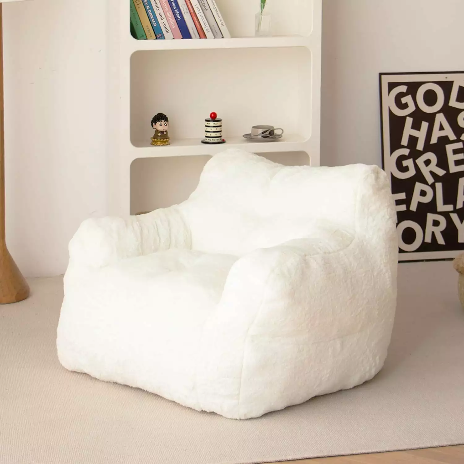 High-Density Foam Bean Bag Chair Soft Faux Fur Cover Gaming Reading Watching TV TRAHOO