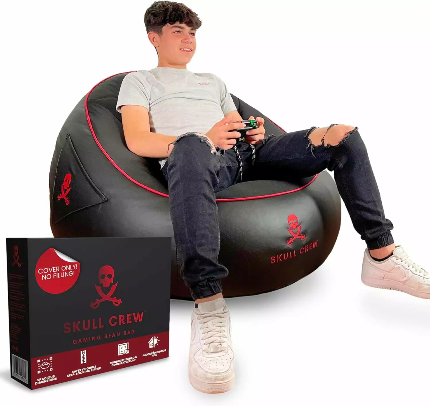 Gaming Bean Bag Chair Cover - Personalized Kids Teens Big Bean Bag Cover No Filling Comfy Stylish Ultimate Gaming Support ...