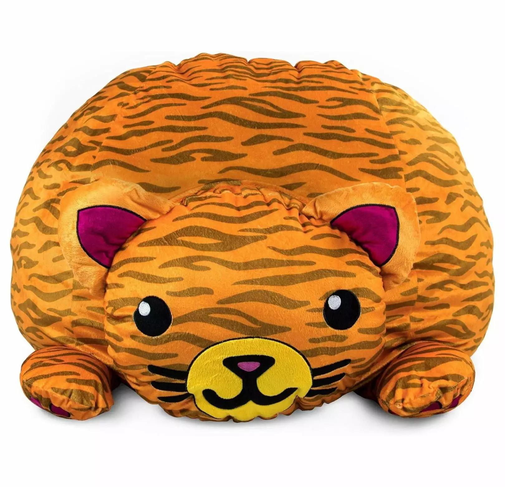 Orange Tabby Cat Pouf Bean Bag Chair - Stuffed Animal Storage Breathable Mesh Bottom, Holds 50+ Plushies Keeomi