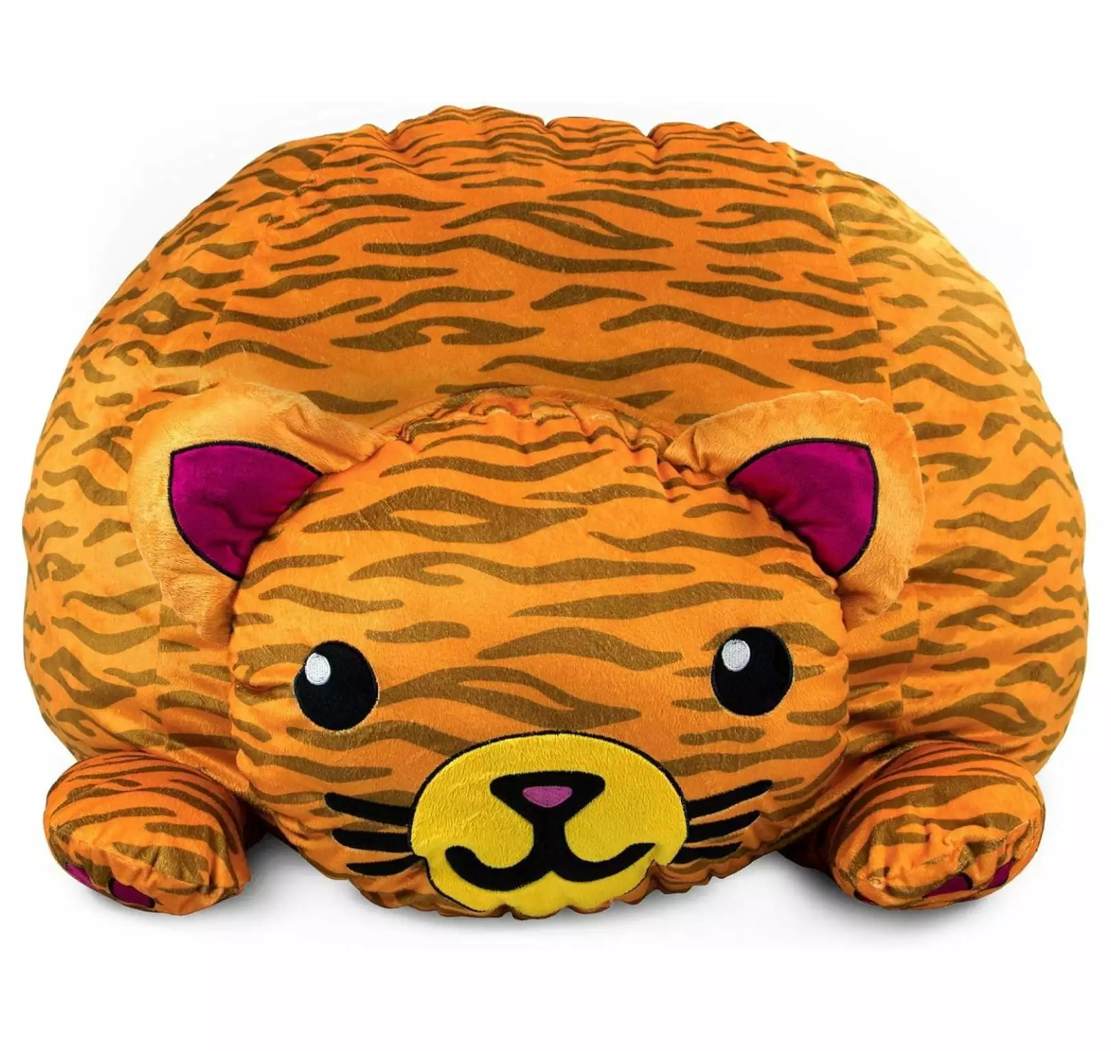 Orange Tabby Cat Pouf Bean Bag Chair - Stuffed Animal Storage Breathable Mesh Bottom, Holds 50+ Plushies MAQING