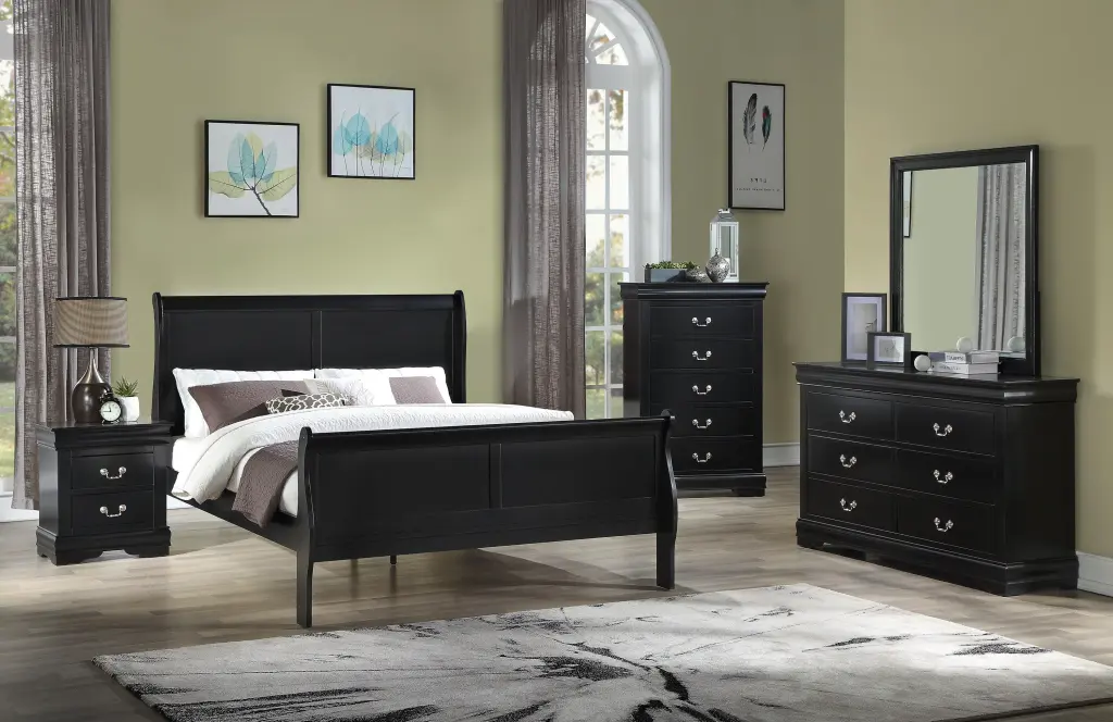 LOUIS PHILIP FULL HB/FB BLACK CROWN MARK - Black Full Bed Frame Crown Mark