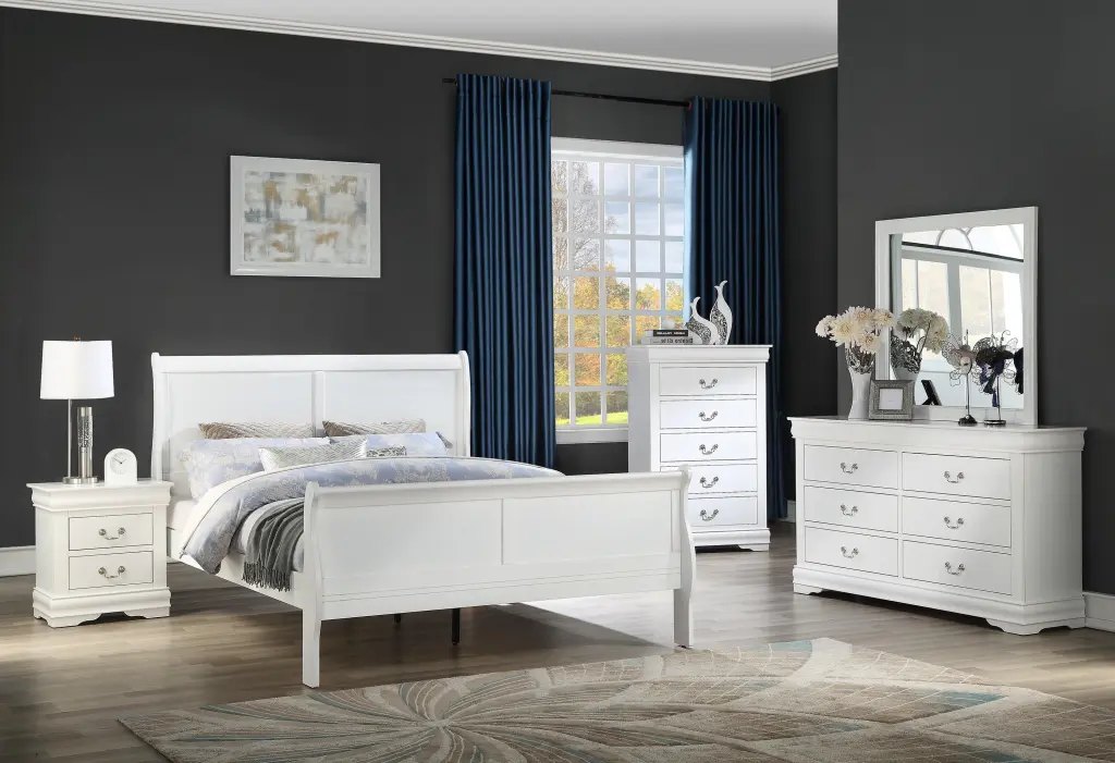 LOUIS PHILIP FULL HB/FB WHITE CROWN MARK - White Full Bed Frame Crown Mark