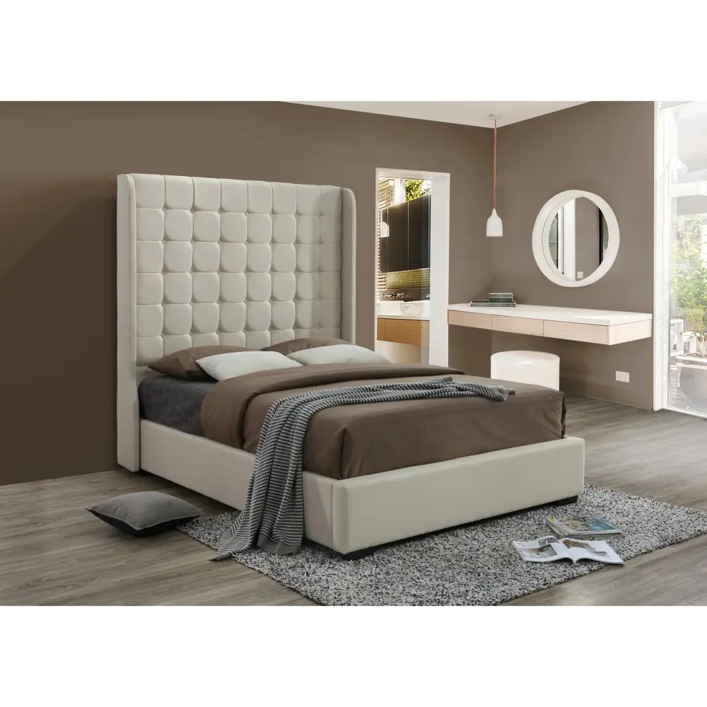 Diamond Modern Furniture HH France Queen Upholstered Platform Bed France Queen Platform Bed - Oatmeal Beige