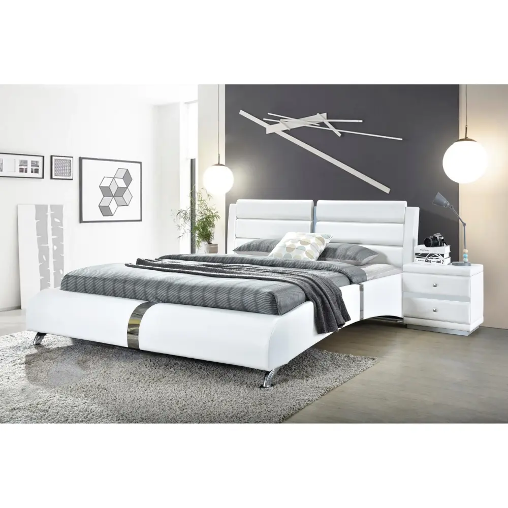 Diamond Modern Furniture HH Vegas Queen Upholstered Platform Bed Vegas Queen Platform Bed - Snow