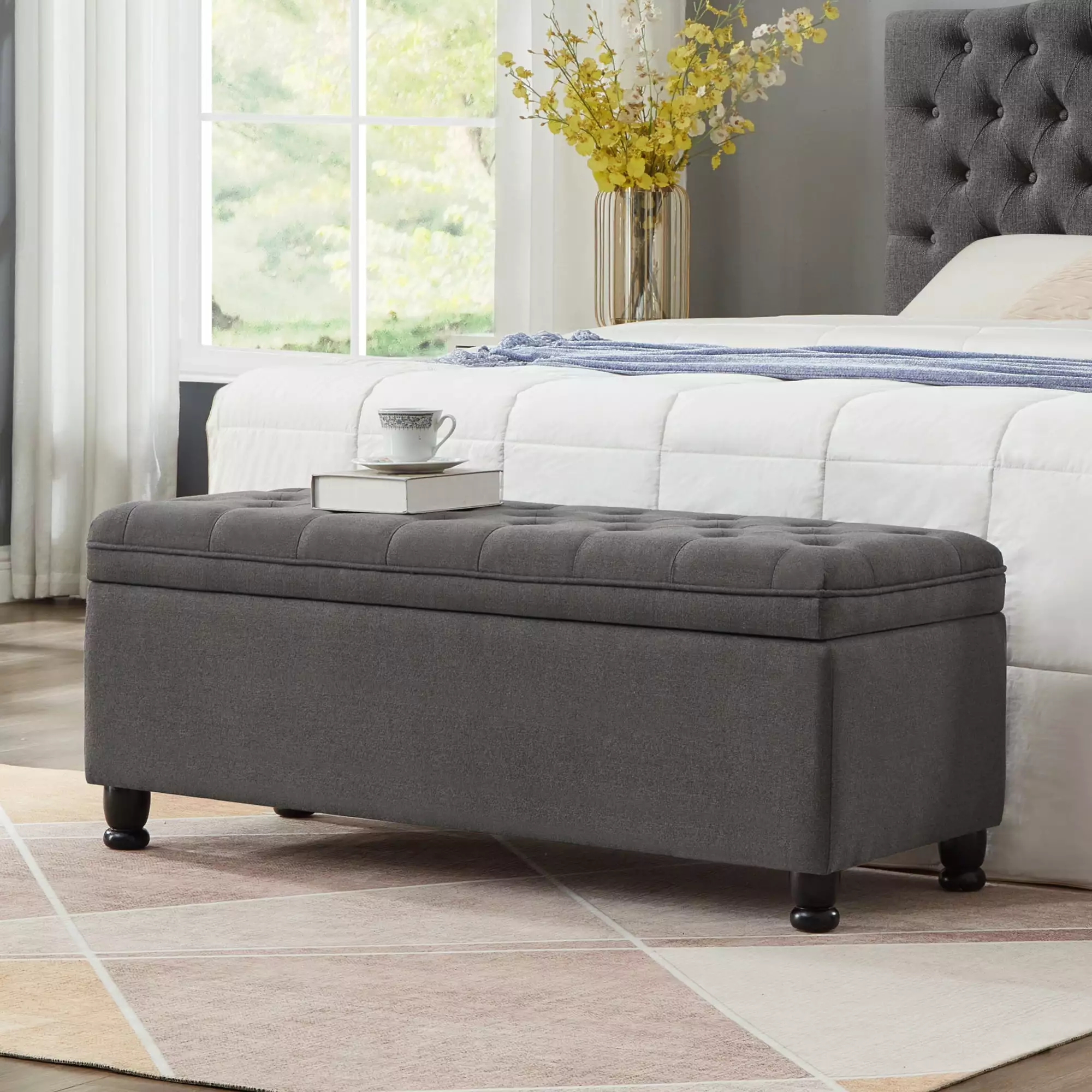 45 Inch Bedside Storage Linen Fabric Footstool Bedrooms Living Rooms Apartments Ottomans HEITIGH
