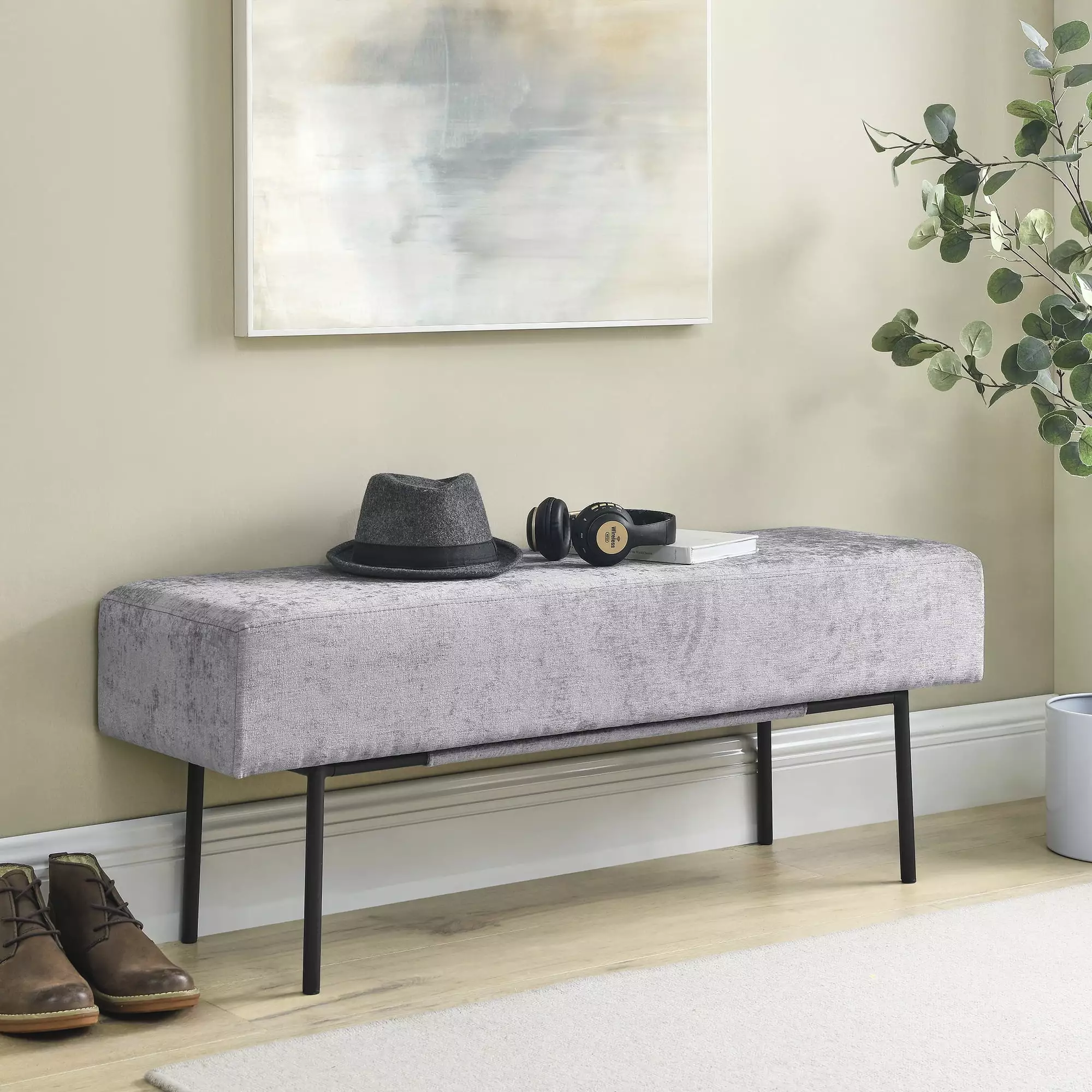 Ucloveria Contemporary Chenille Upholstered Bedroom Bench Grey Modern Seating Benches
