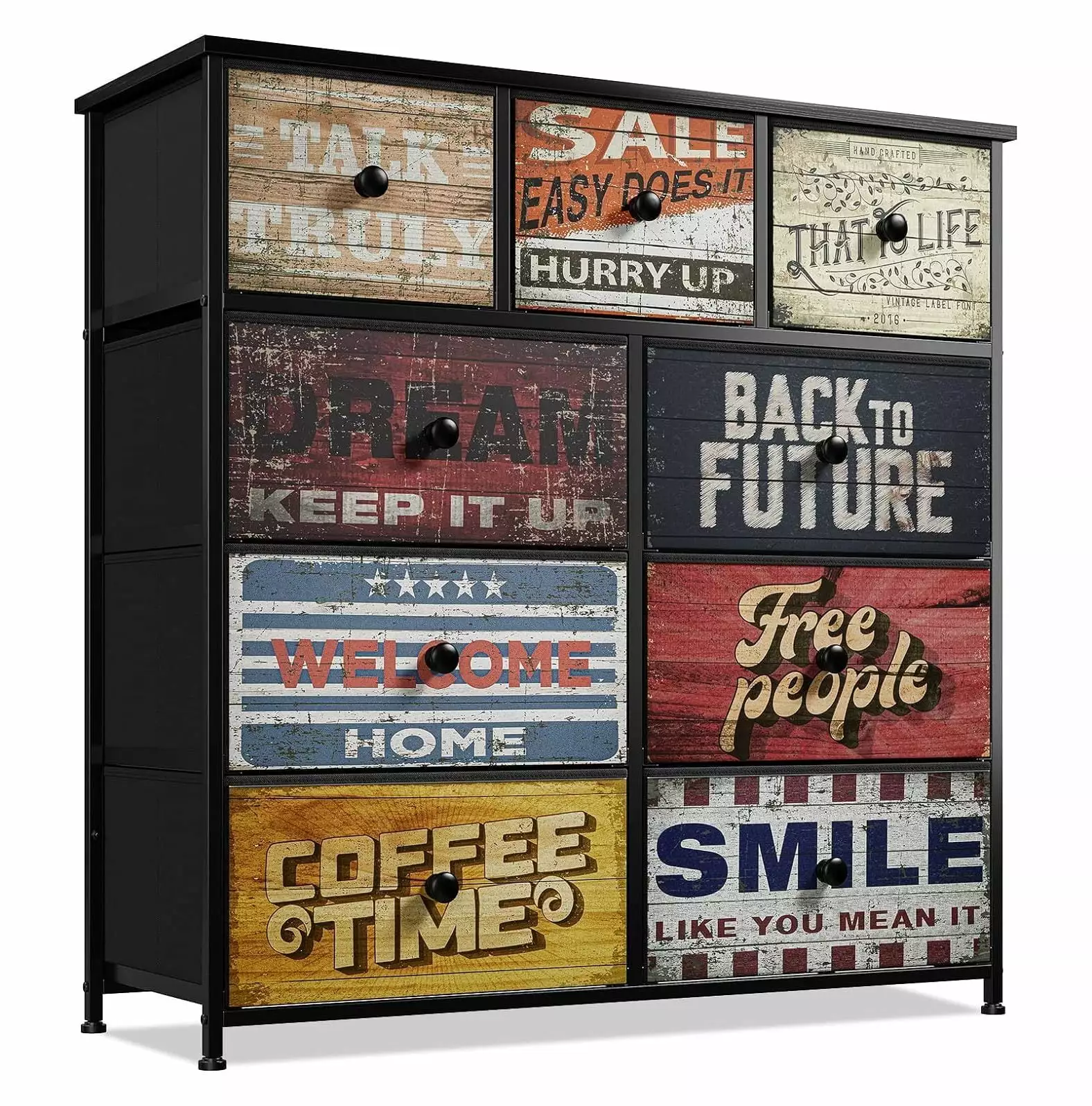 CodYinFI Dresser Bedroom 9 Drawers Tall Dressers Wood Top Sturdy Metal Frame Easy Assembly Printed
