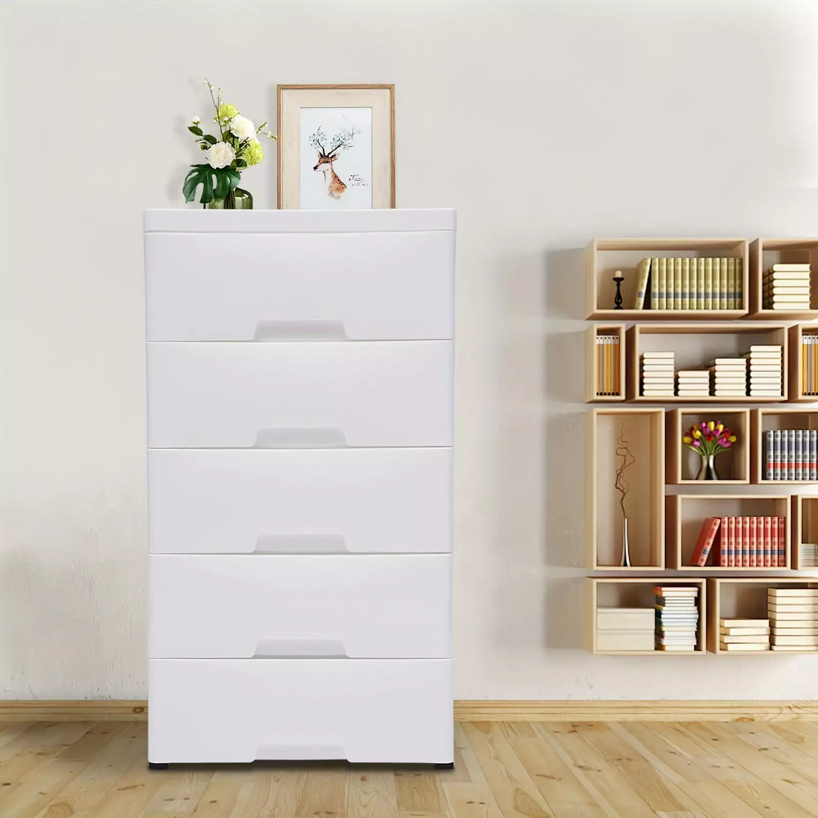 White Dresser 5 Drawer Tall Dresser Large Storage Space Modern Chest Drawers Home Hallway