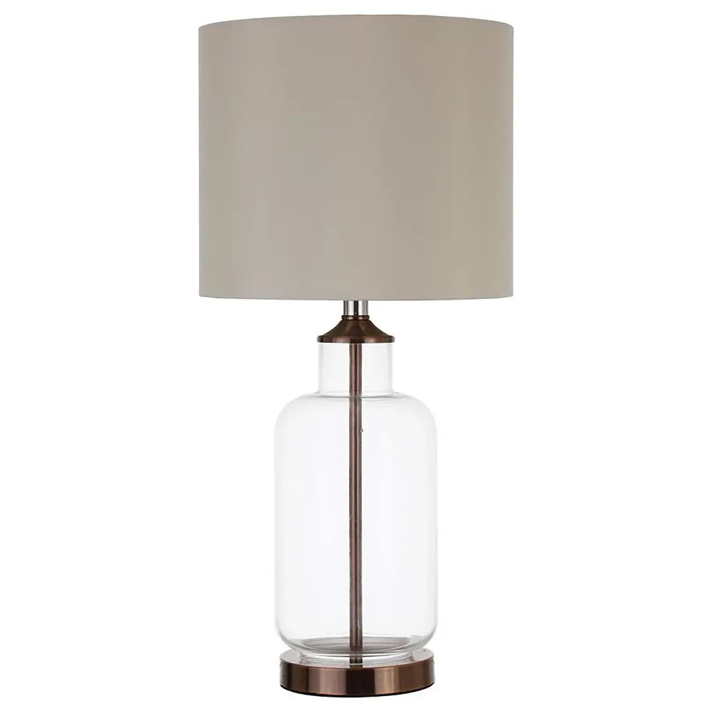 Aisha Drum Shade Table Lamp Creamy Beige and Clear Bedroom Lighting