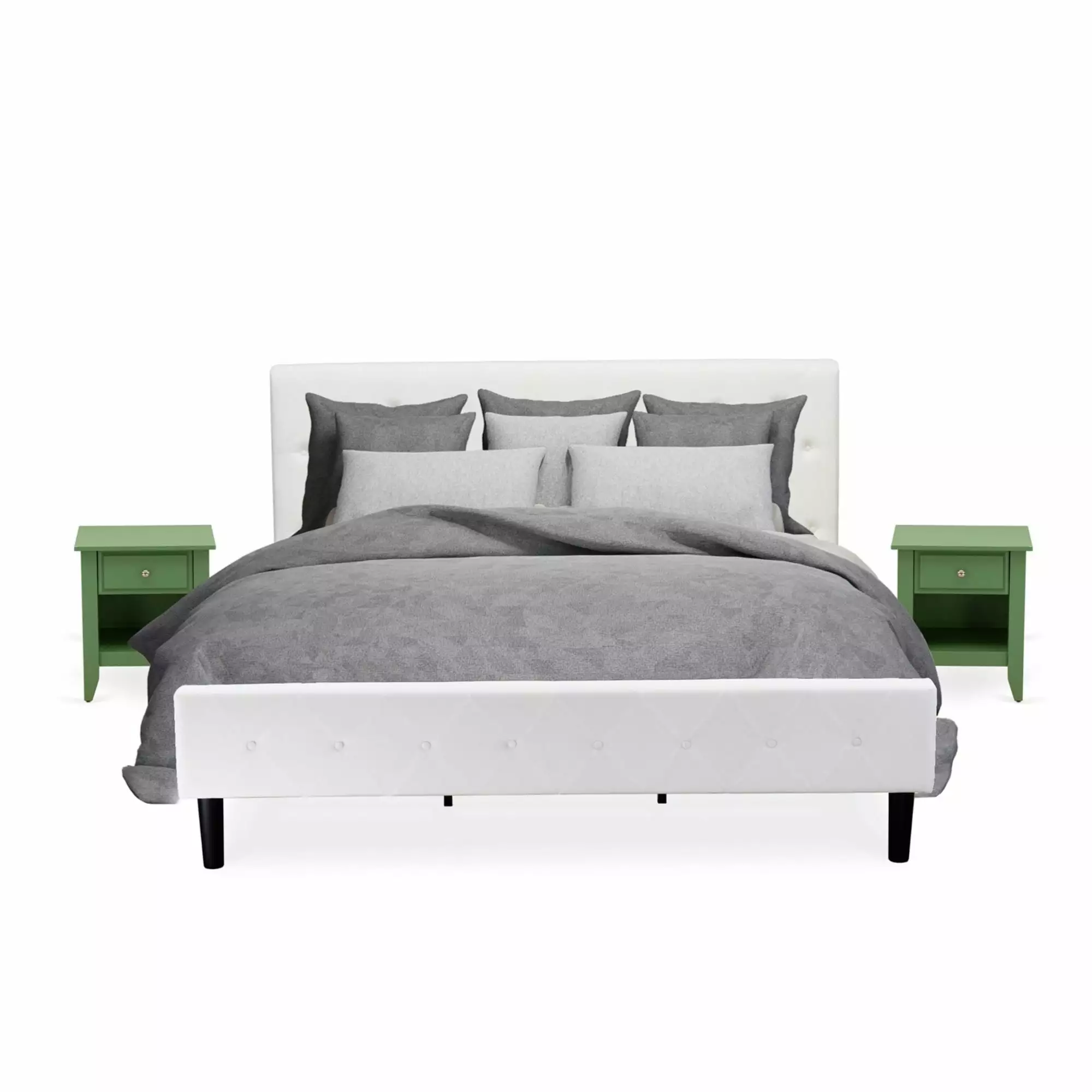 East West Furniture Nolan 3-Piece Wood King Bedroom Set White Clover Green Modern Decor