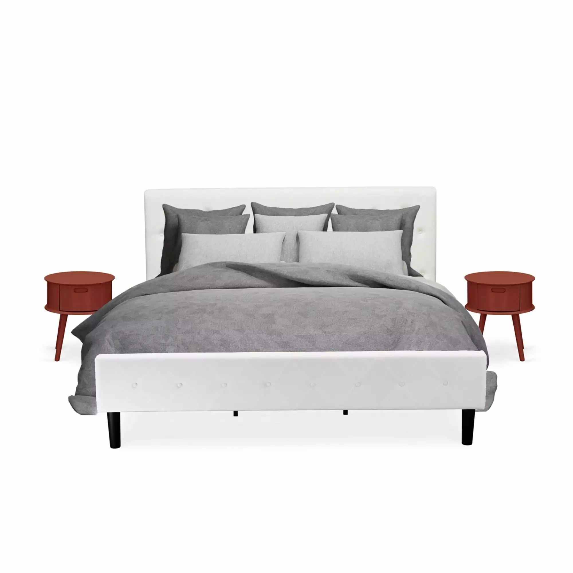 East West Furniture Nolan 3-Piece Wood King Bedroom Set White Burgundy Luxury Decor
