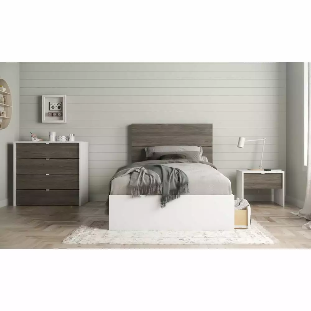 Nexera Bluff 4 Piece Twin Size Bedroom Set Bark Grey and White Kids Bedroom Furniture