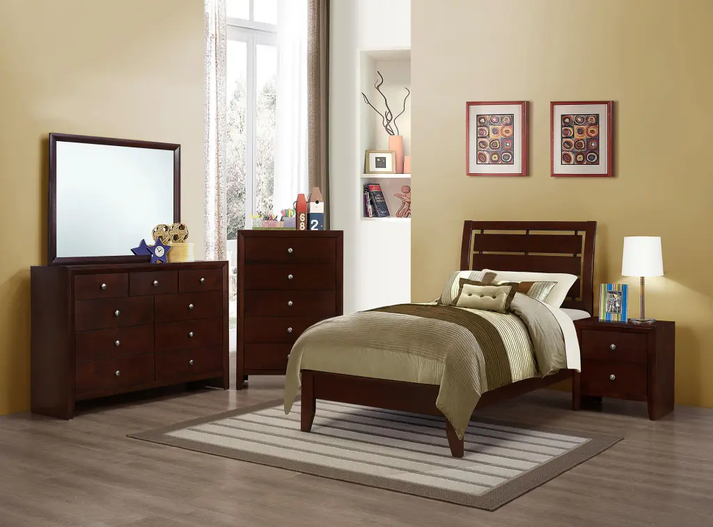 Serenity 4-Piece Panel Bedroom Set Rich Merlot Twin Classic Bedroom Furniture