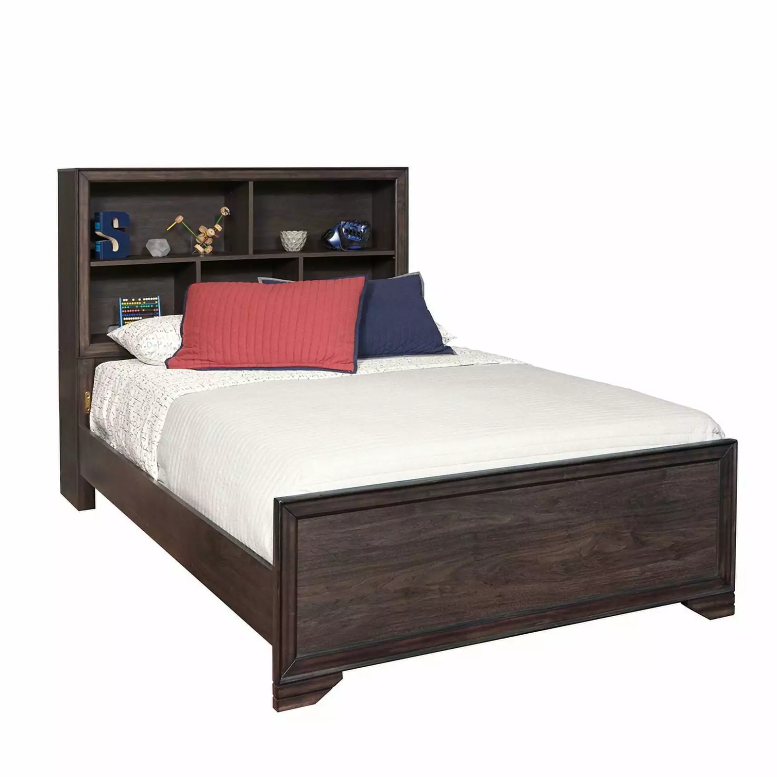 Pemberly Row 5 Headboard Cubbies Transitional Wood Kids Full Bookcase Bed Brown