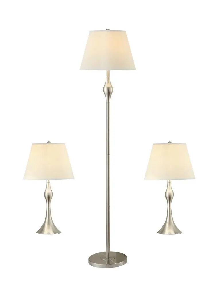 Griffin 3-piece Slender Lamp Set Brushed Nickel Bedside Lamps