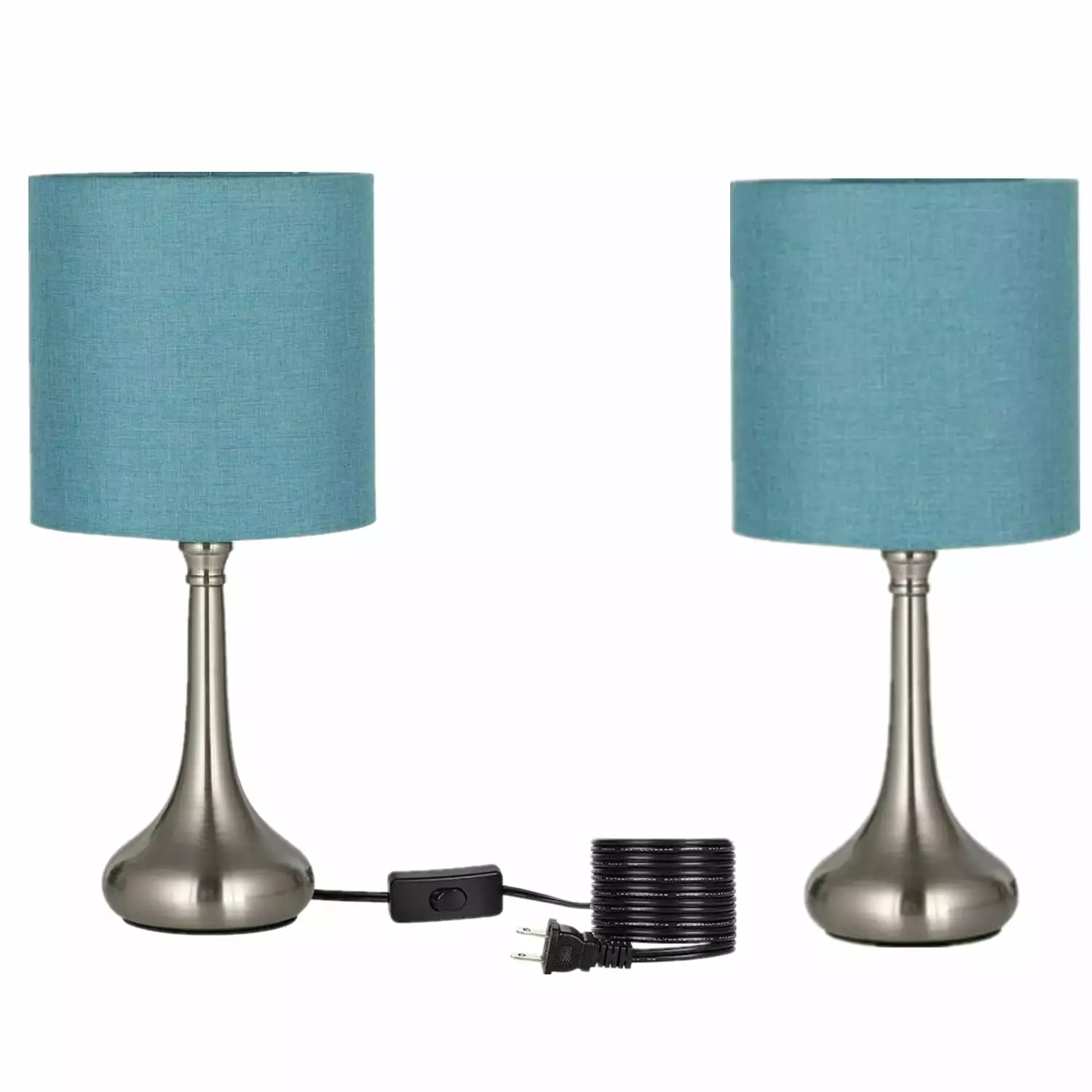 Set 2 Silver Modern Bedroom Nightstand Lamps Blue Shade Oumilen