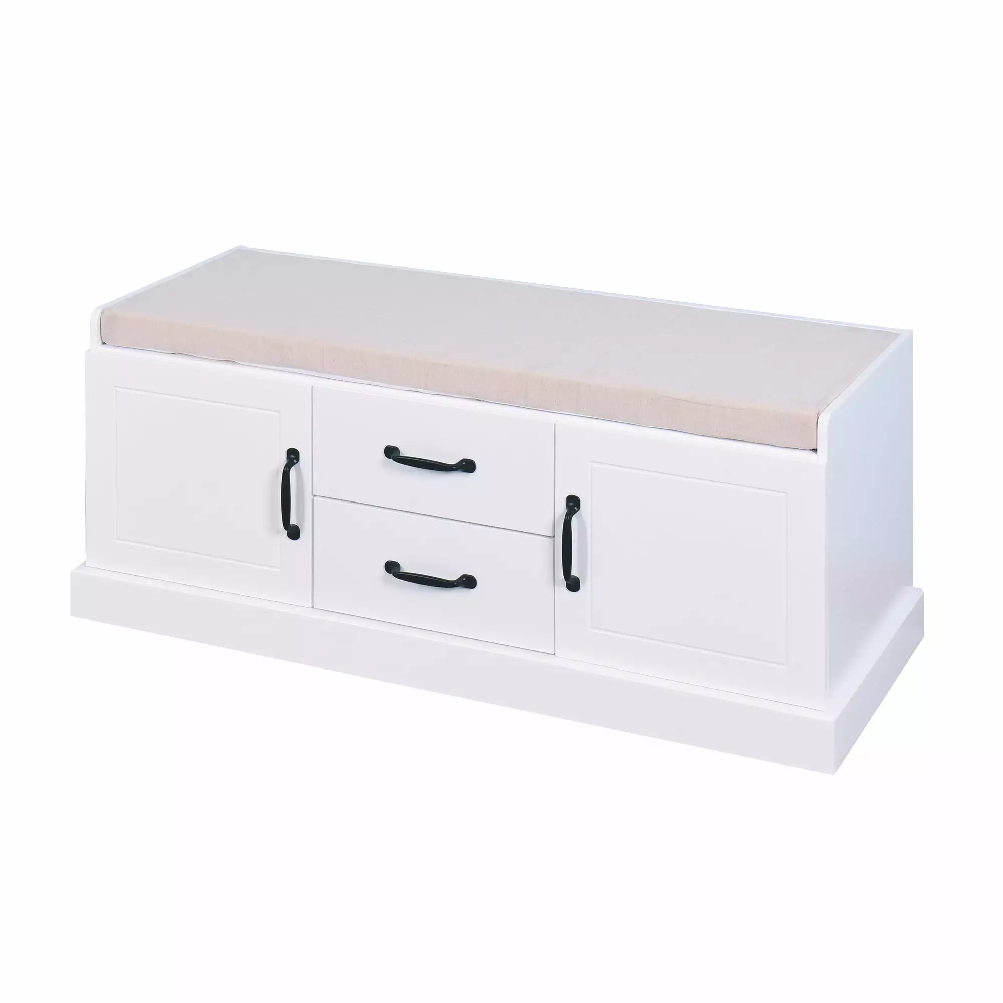 Wooden Entryway Shoe Cabinet 2 Drawers and 2 Doors Living Room Storage Bench White Cushion Benches None