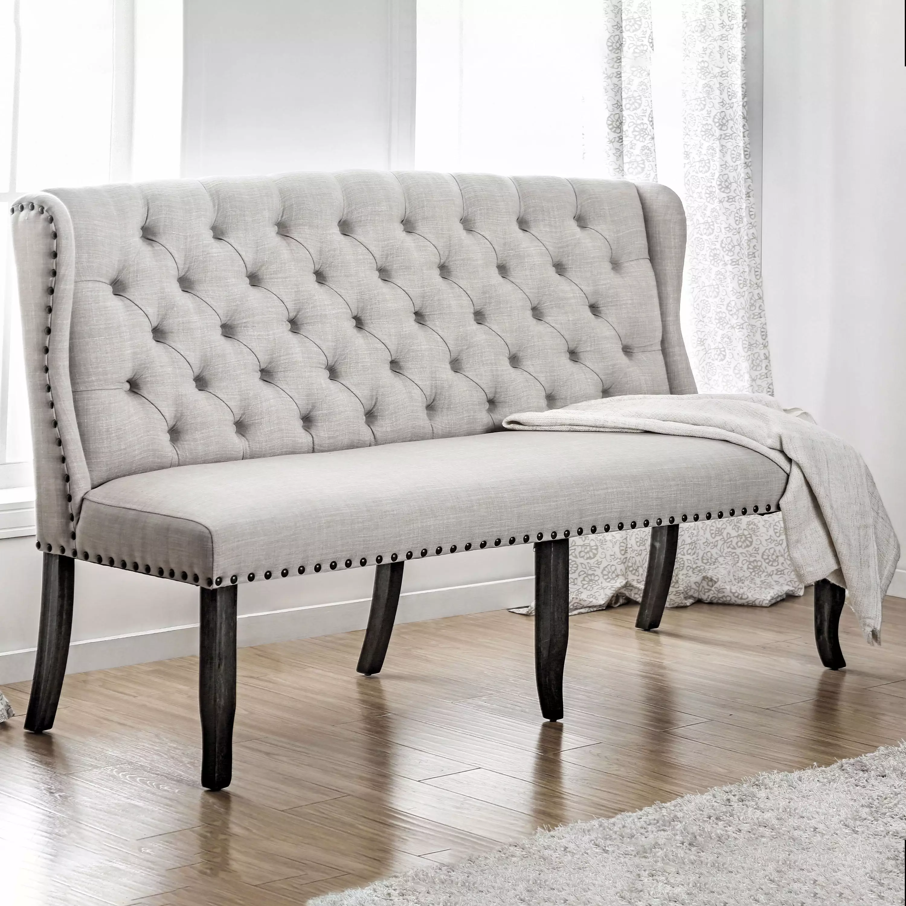 24/7 Shop At Home Marsh Fabric Tufted 3-Seater Loveseat Bench Beige Benches