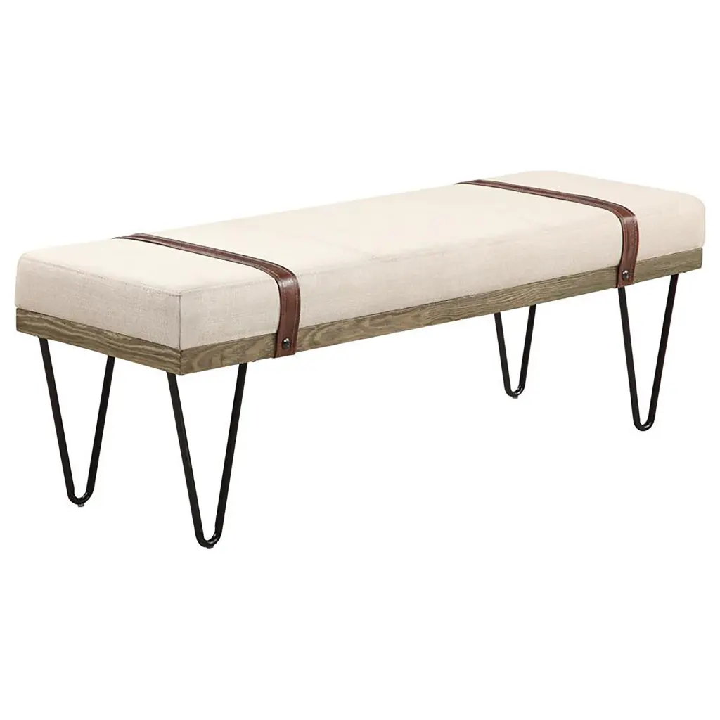Austin Upholstered Bench Beige and Black Bedroom or Entryway