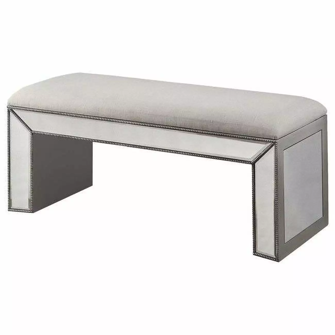 Best Master Vanity Fabric Upholstered Bench Beige Silver Mirror Inlay Bedroom Benches Best Master Furniture