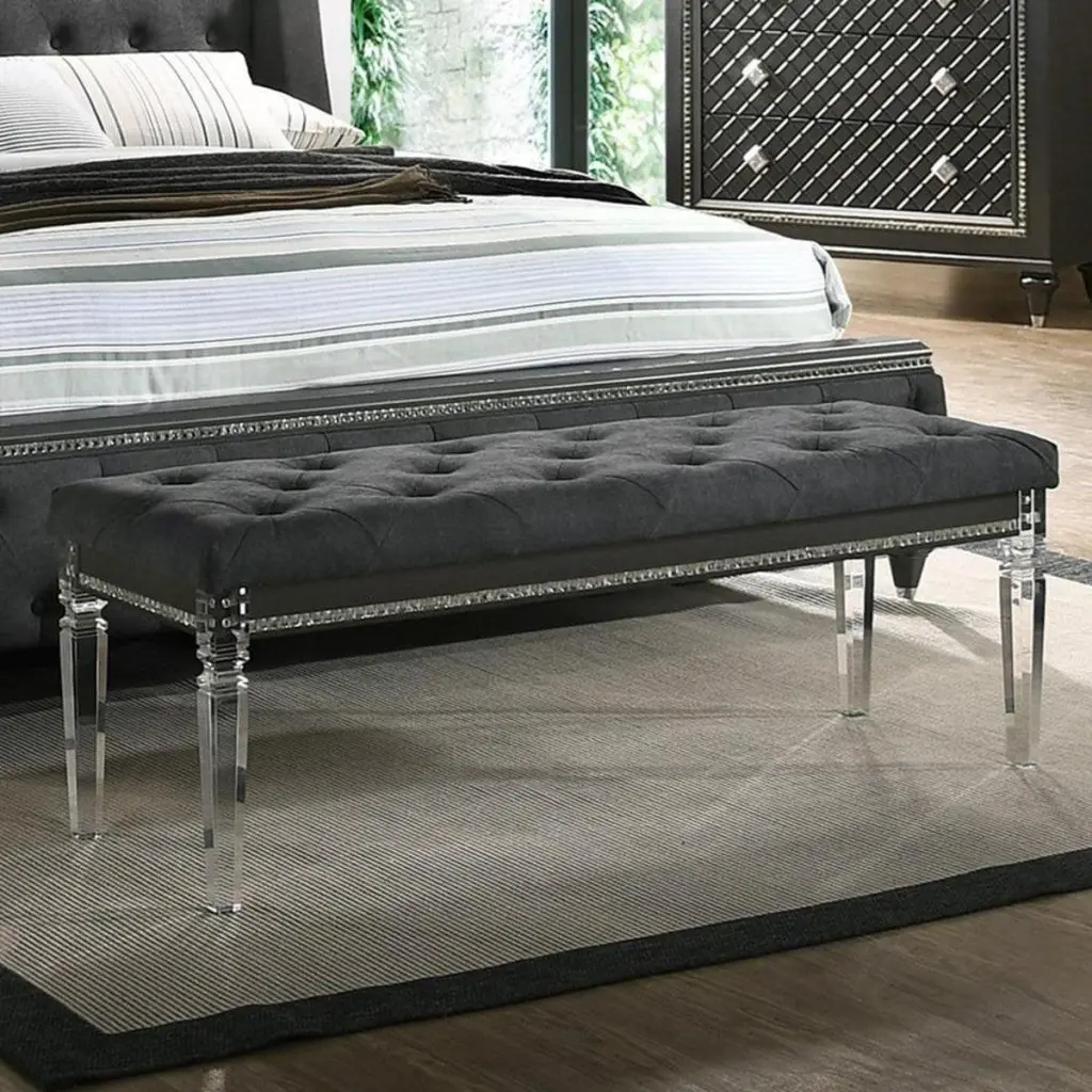 Crown Mark Giovani Upholstered Bench Dark Silver B7900-94 Bedroom