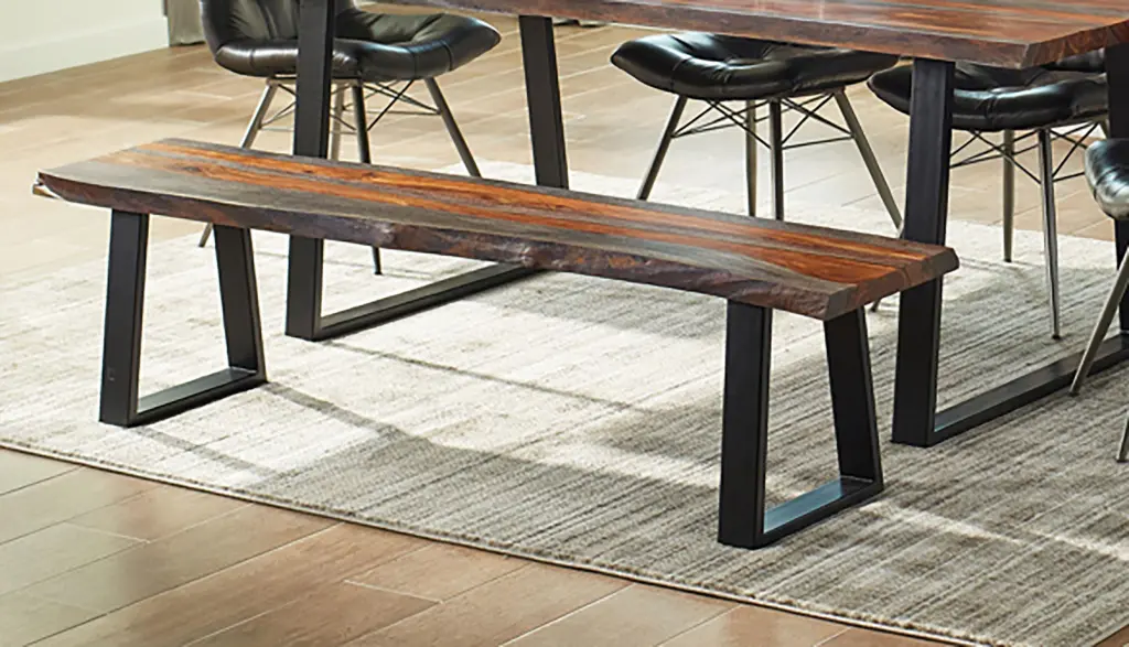 Ditman Live Edge Dining Bench Grey Sheesham and Black Modern Kitchen Bench