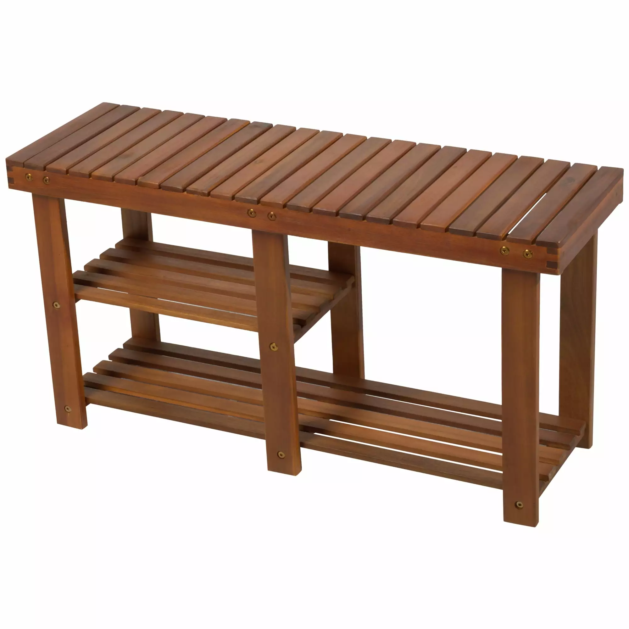 HomCom Teak Storage Bench Entryway or Living Room Seat Benches