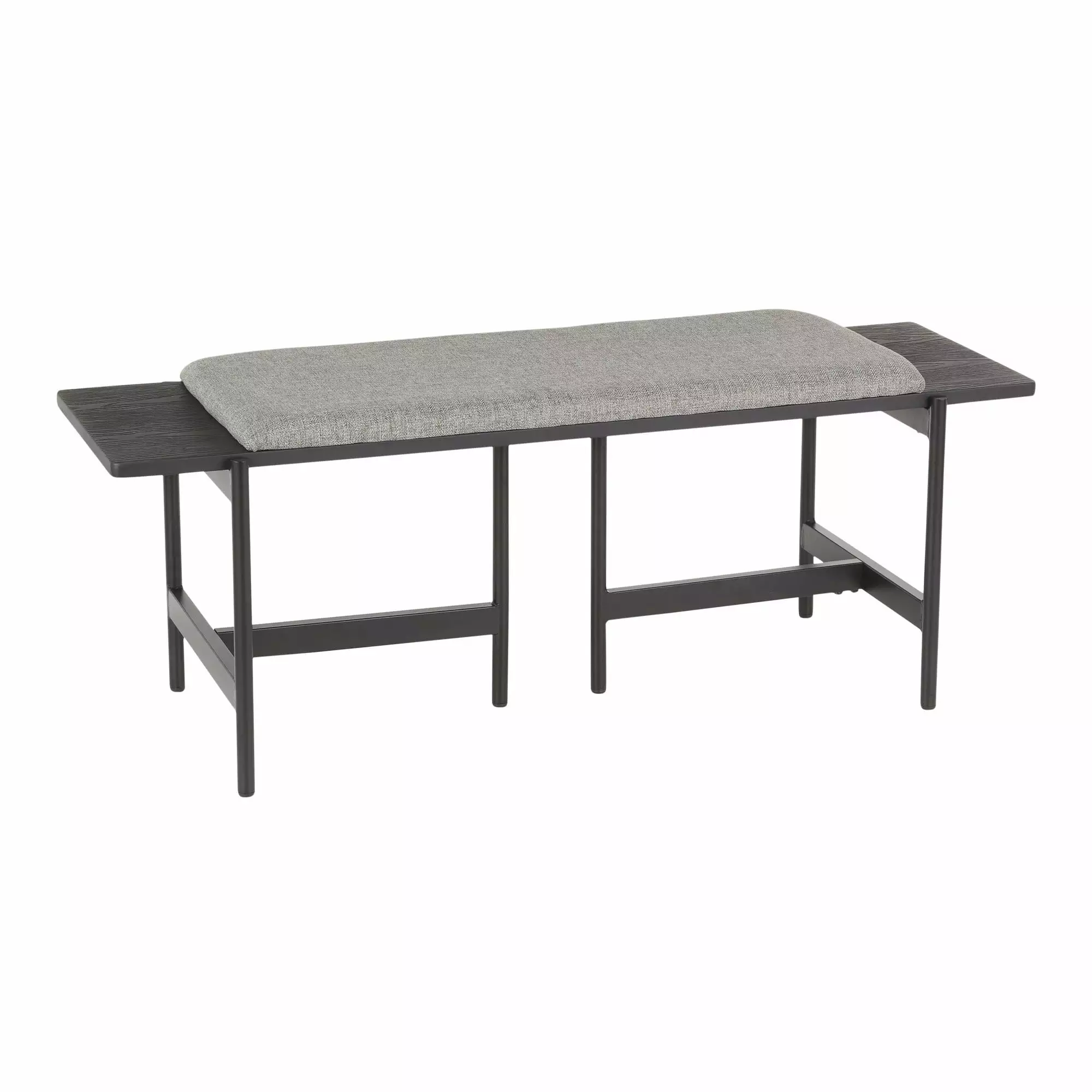 Chloe Contemporary Bench Black Metal and Grey Fabric Wood Accents Benches LumiSource