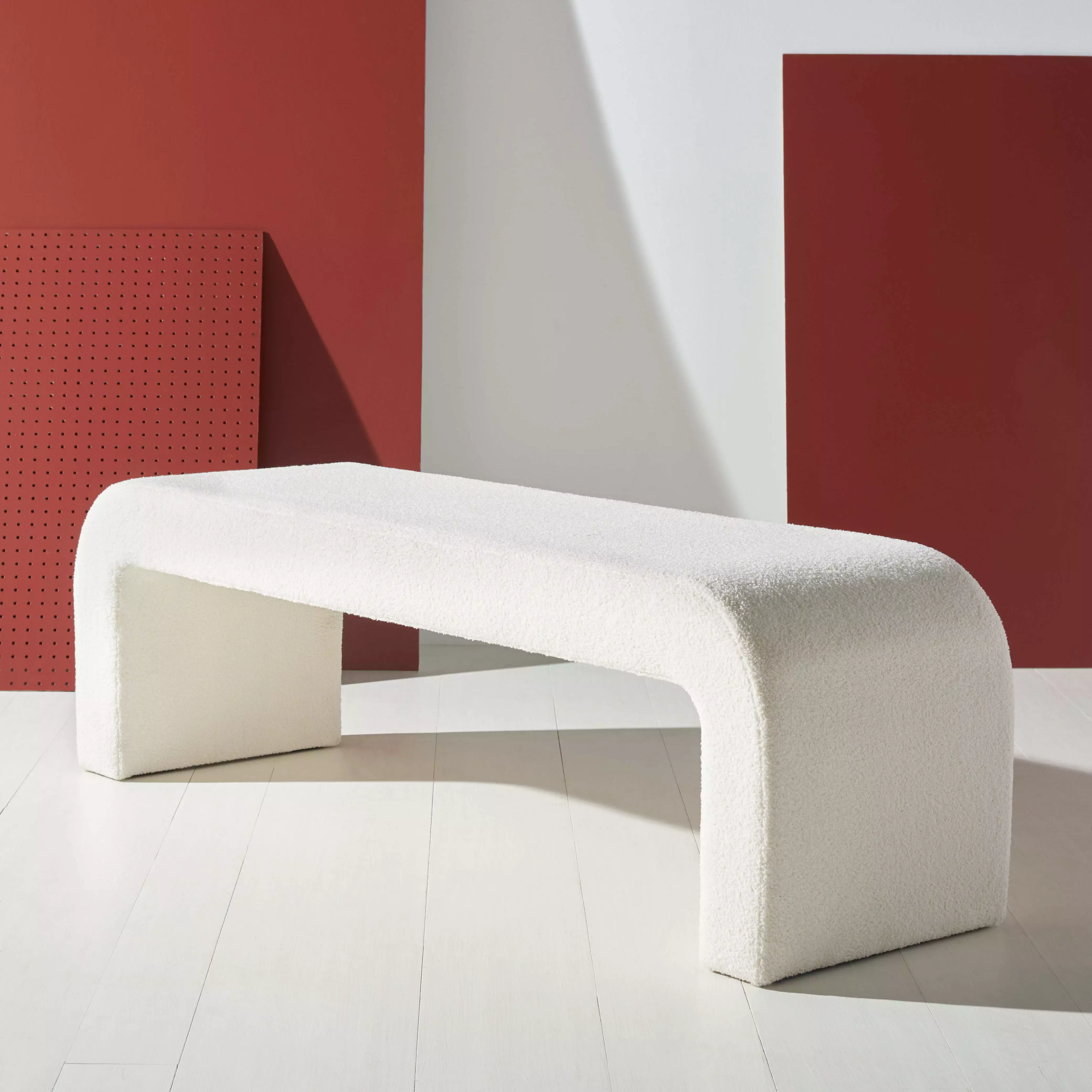 SAFAVIEH Couture Caralynn Solid Faux Lamb Wool Modern Bench White Benches