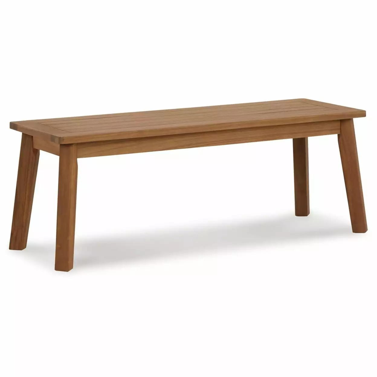 47 Inch Rectangular Natural Acacia Wood Slatted Seat Bench Angled Legs Saltoro Sherpi Benches
