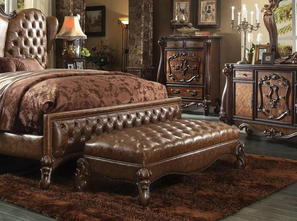 Versailles 2-Tone Light Brown PU and Cherry Oak Bench