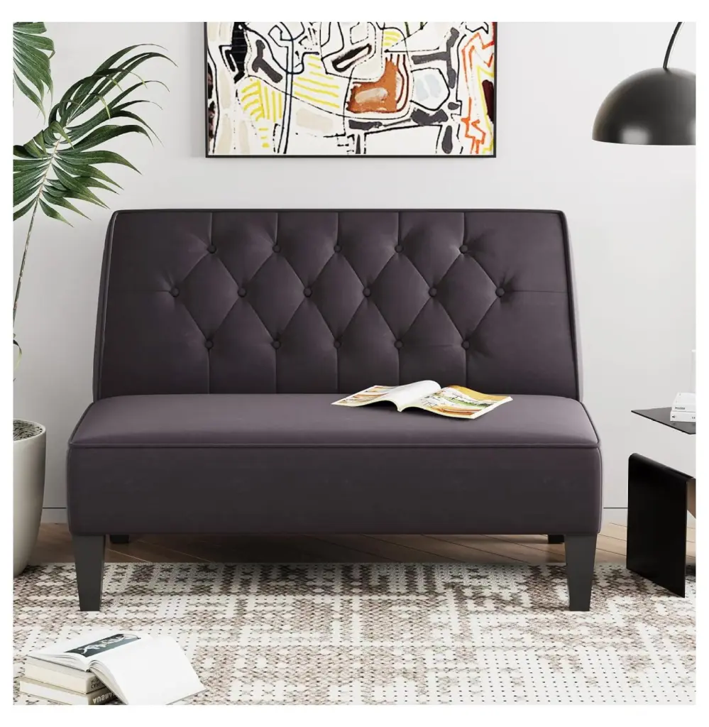 Zengpin Dark Grey Tufted Loveseat Bench - Armless Sofa Couch Bedroom or Dining Room