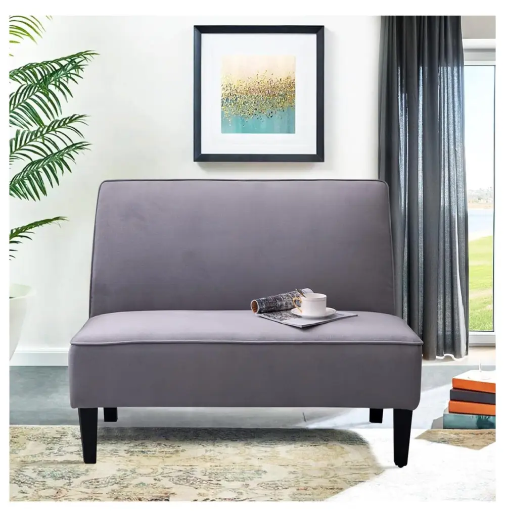 ZHAOTONG Light Grey Upholstered Loveseat Bench - Modern Armless Sofa Living Room
