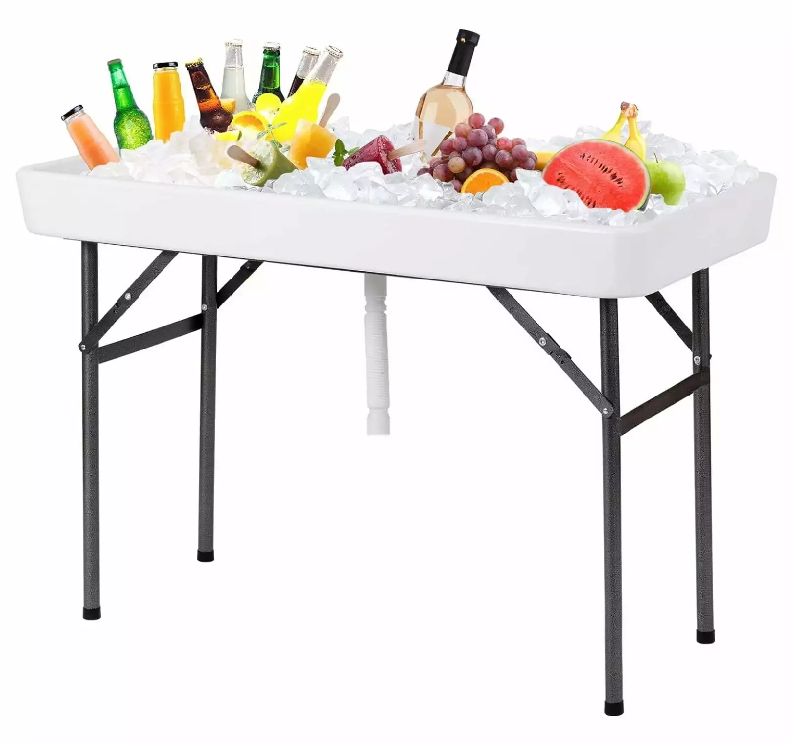 MiaHltTia Folding Ice Cooler Table Matching Skirt Drain Hose Portable Chill Table Party BBQ