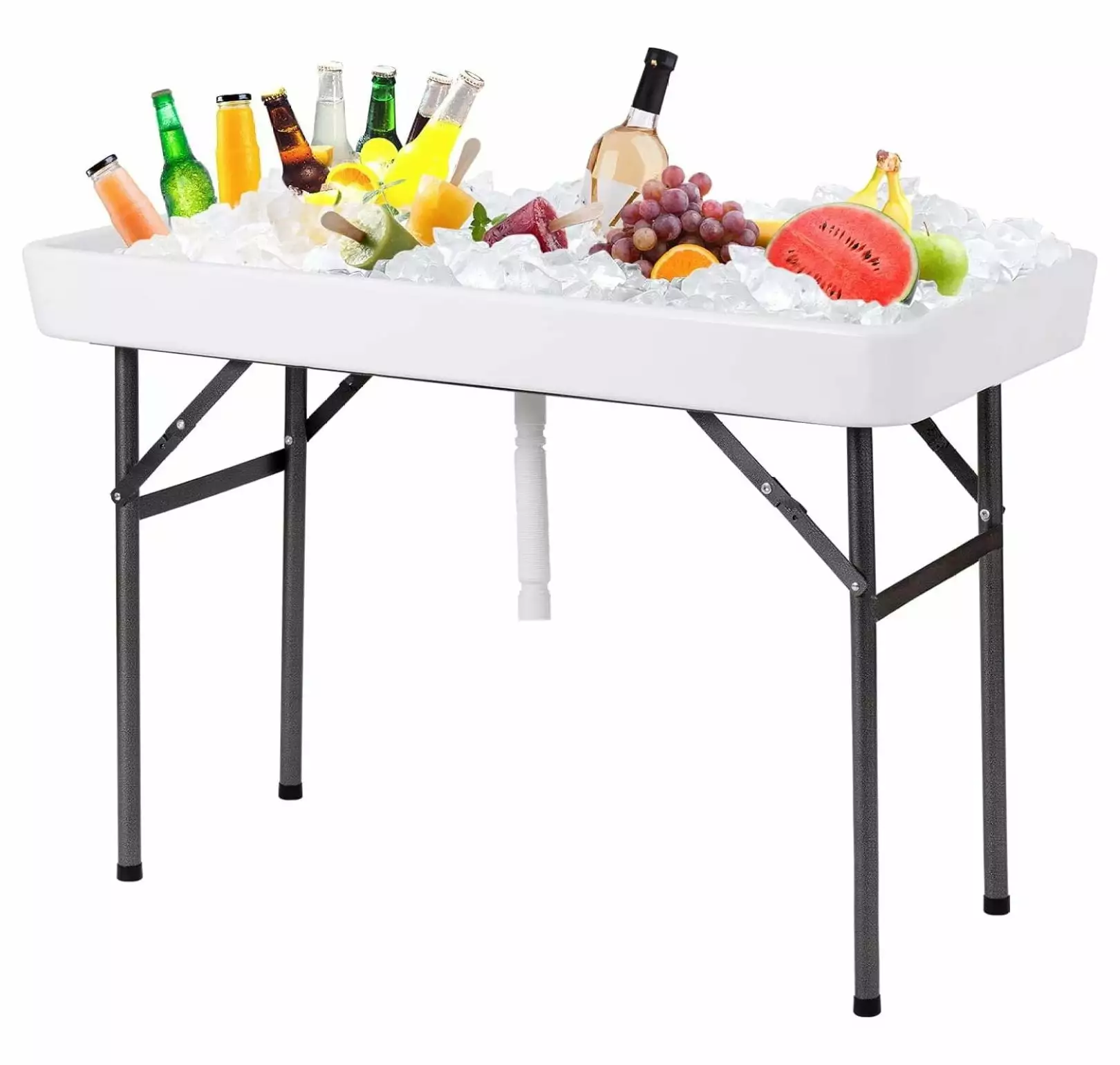 Zazesaby Folding Ice Cooler Table Matching Skirt Drain Hose Portable Beverage Cooler Party Camping