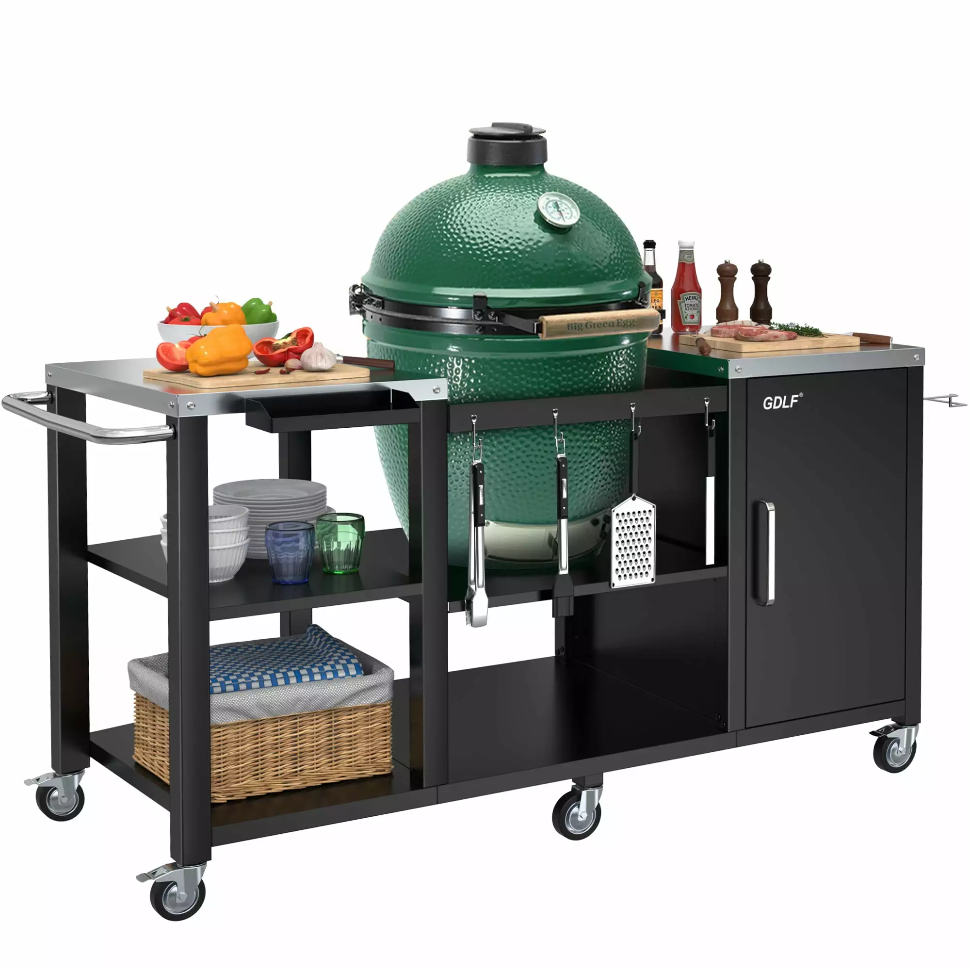 GDLF Heavy Duty Metal Stand Big Green Egg Grill Accessories Storage - Compatible Table