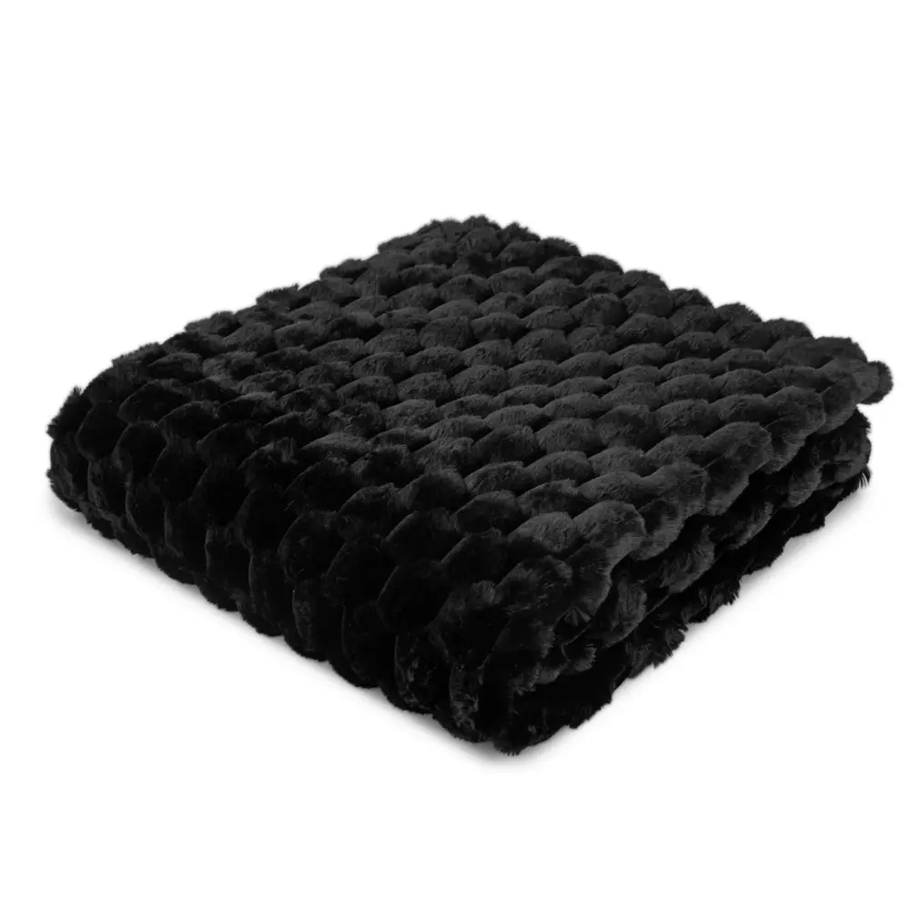Koochikoo Textured Faux Fur Throw 130x170cm - Jet-black