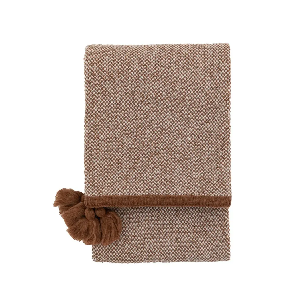 Premium Weighted Knitted Border Tassel Throw - Rust