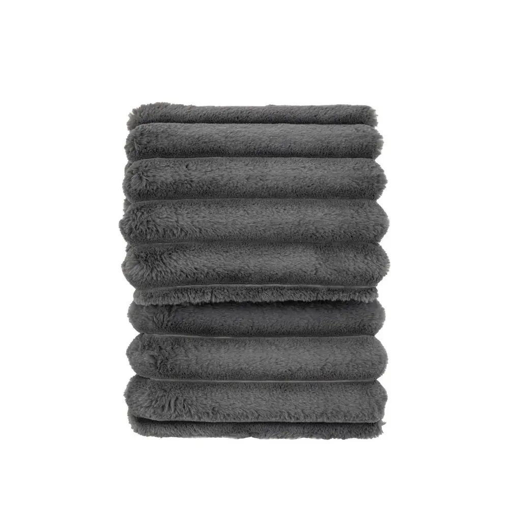 Ribbed Fur Throw - Grey | Soft & Cozy | Machine Washable