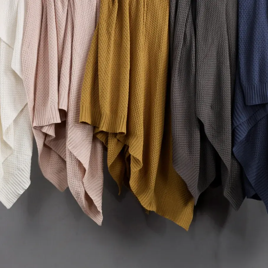 Thermal Cotton Knit Throw Blanket , Blush