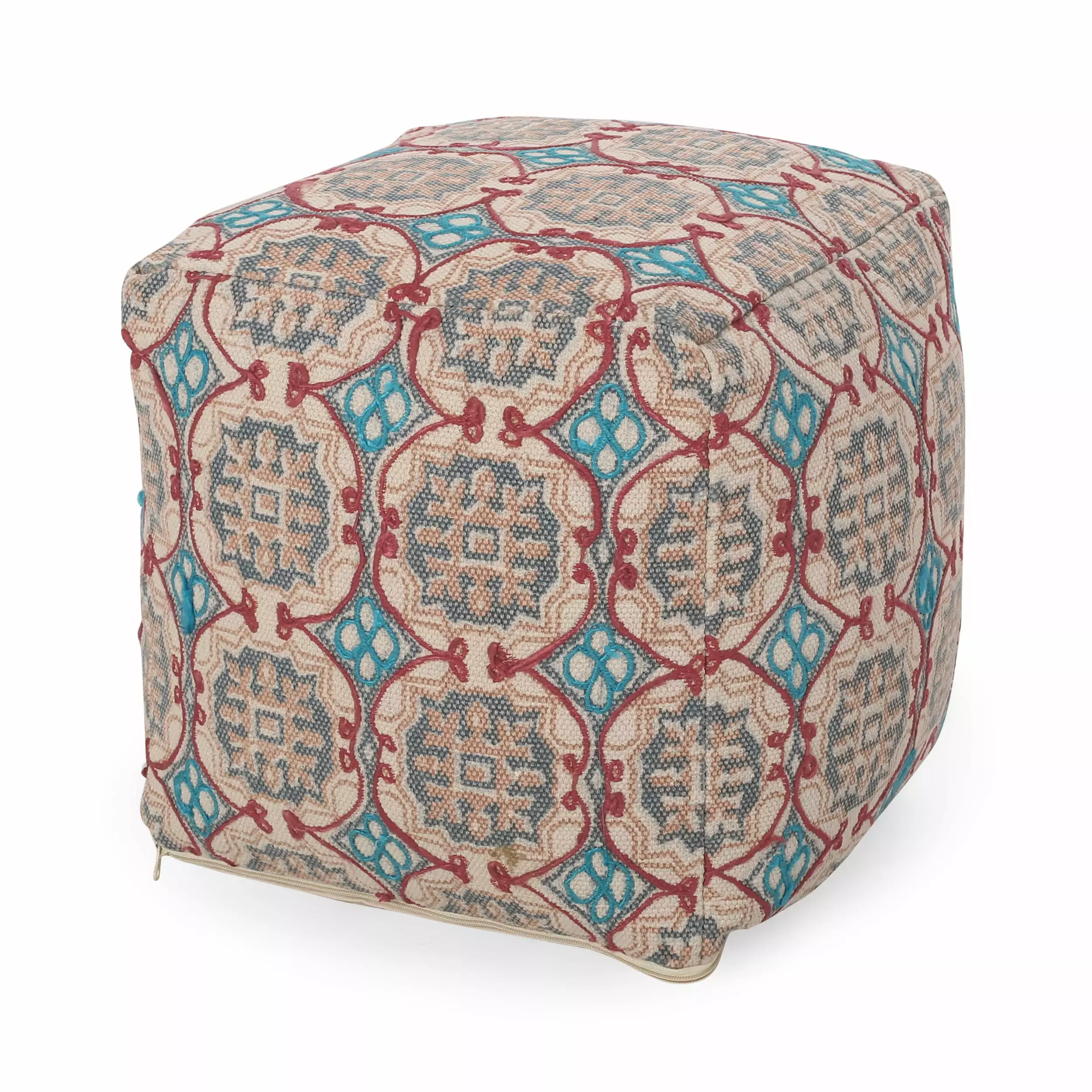 Noble Houtilize Cube Bohemian Fabric Pouf Living Room Decor Noble House