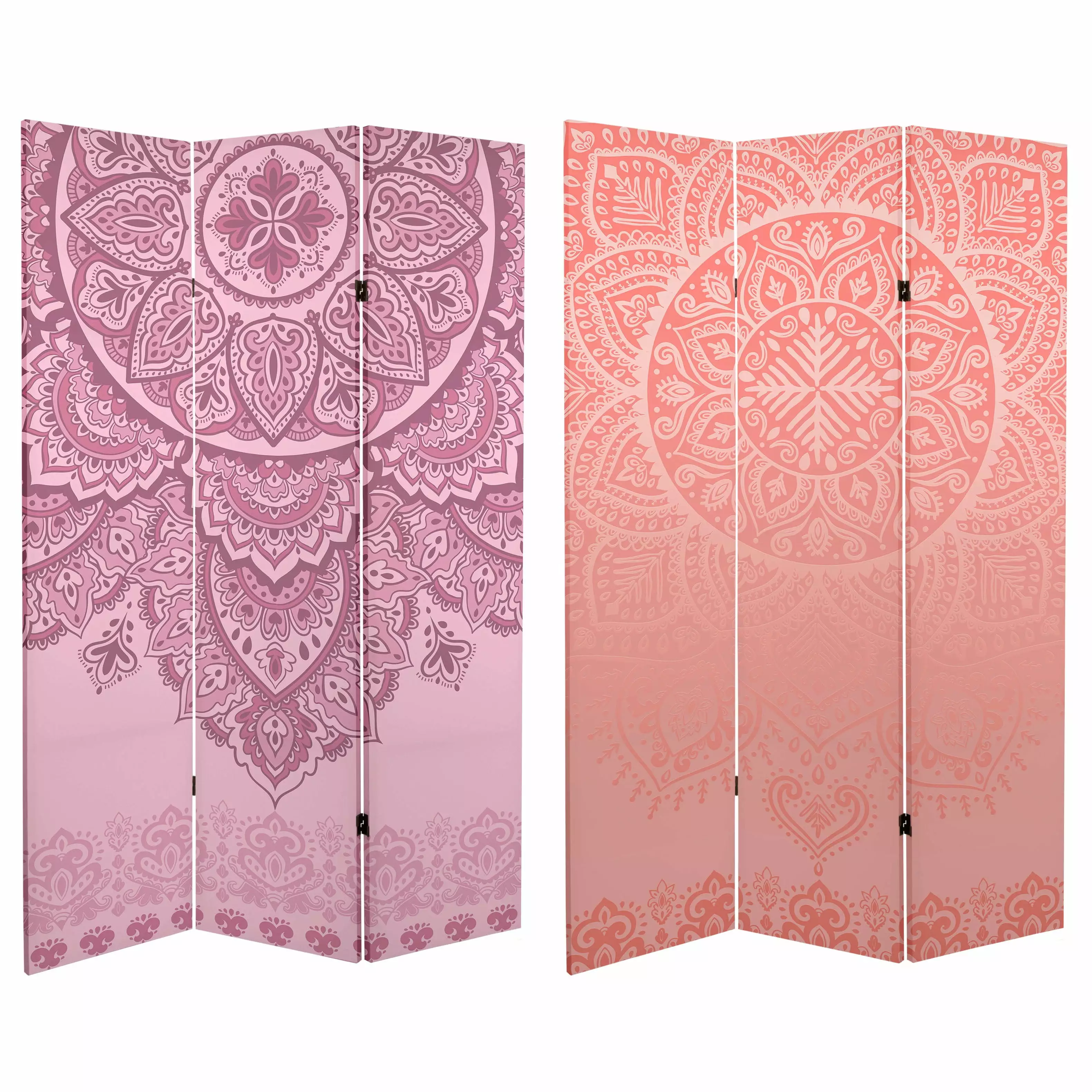 Oriental Furniture 6 ft Tall Double Sided Pink Mandalas Canvas Room Divider 3 Panel Screen