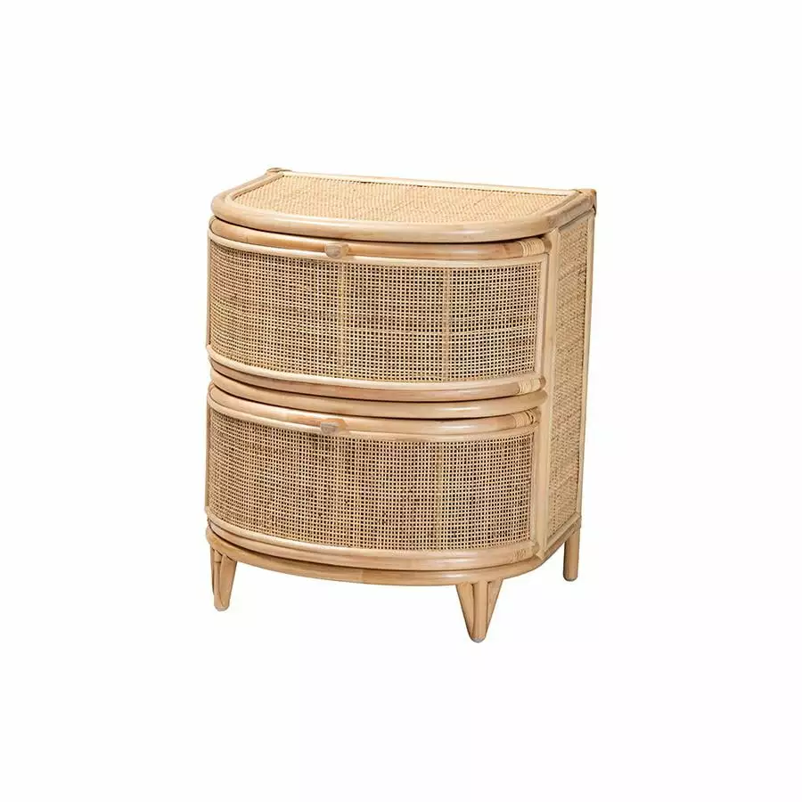 Baxton Studio Oleta Modern Bohemian Natural Brown Rattan 2-Drawer Nightstand