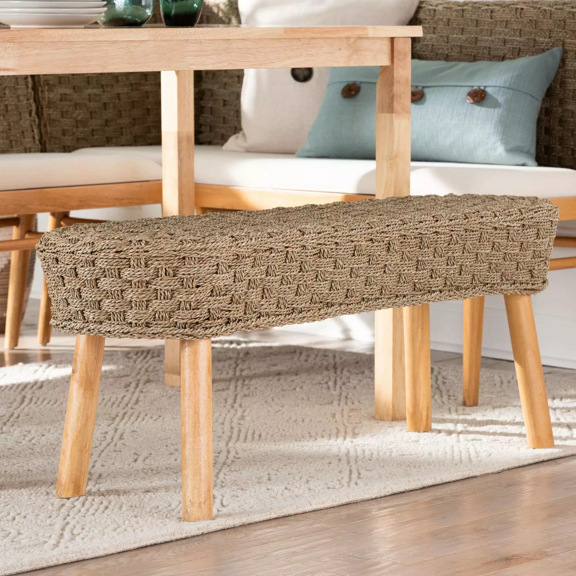 Bali & Pari Denver Boho Bench Light Brown One Size Entryway Living Room Bench Benches